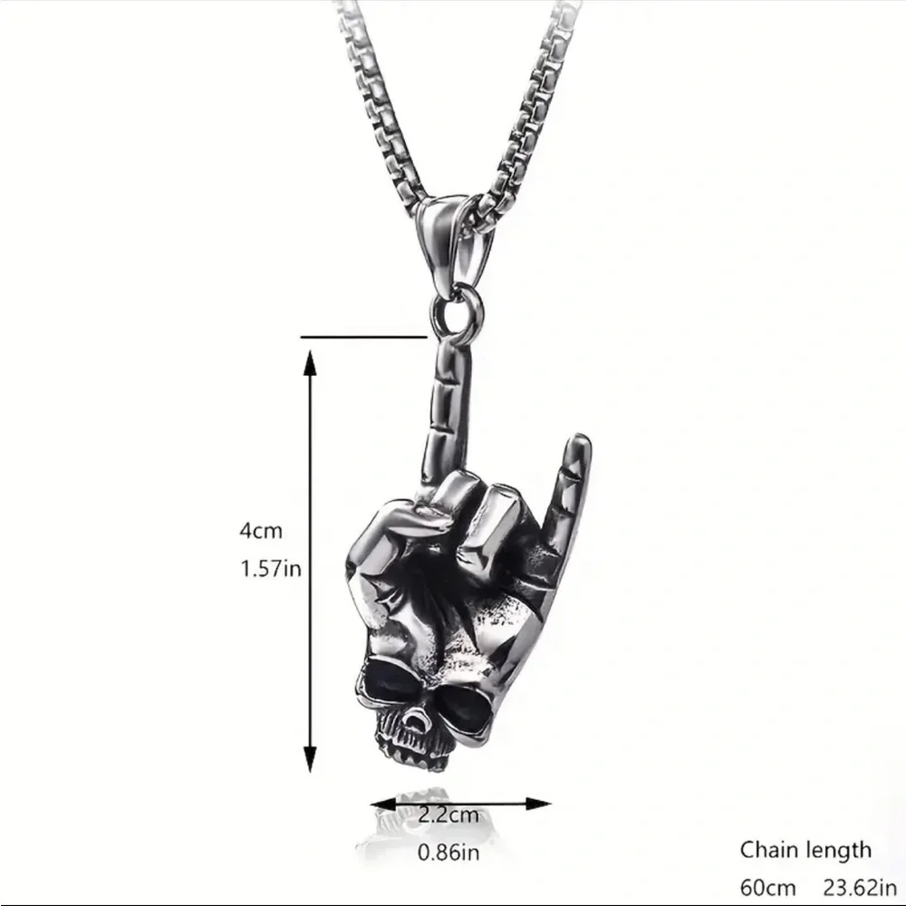 Skull hand‎ sign pendant silver plated necklace faux fashion jewelry